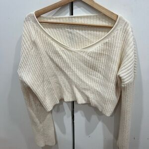 Cream Ribbed Knit Women's Top